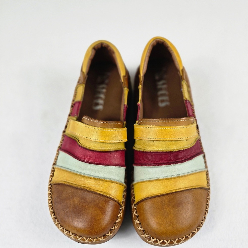 Womens size 7 All Leather Loafers Multicolor Boho Whipstitch Slip On (SH01)